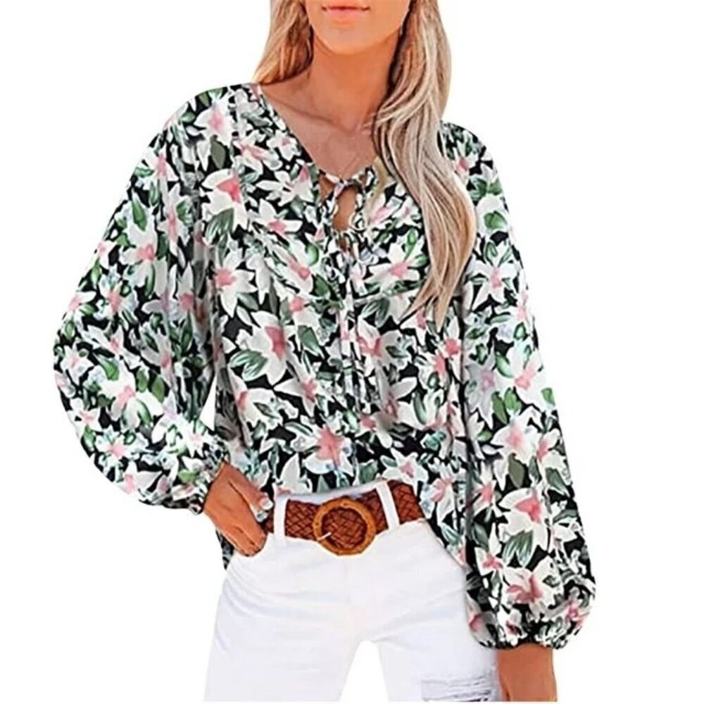 Floral Long Sleeve Blouse Size S 4 Peasant Top Boho Festival Dressy Loose Fit